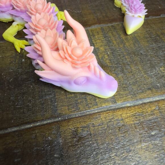 22" 3D Printed Lotus Flower Dragon - Unique Fantasy Art - Picture 4 of 9